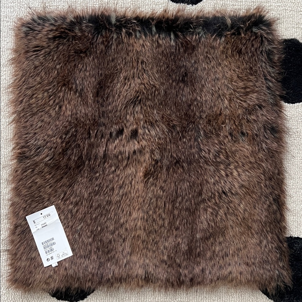 NWT H&M Brown Faux Fur Pillow Cover Only